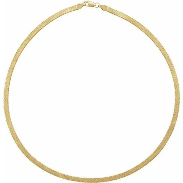 14K Yellow Gold 3.8 mm Flexible Herringbone Chain Necklace
