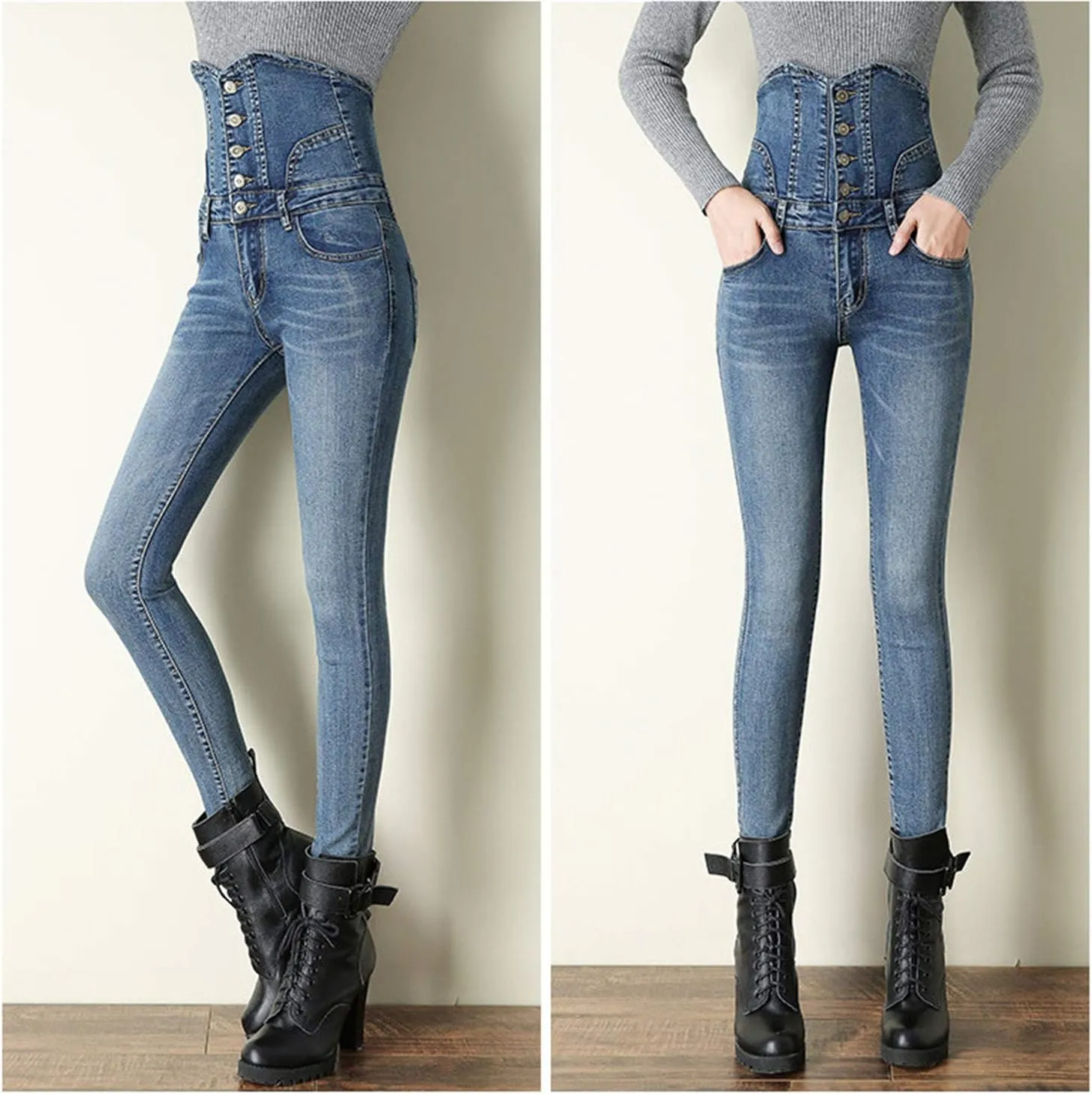 Andongnywell Womens Skinny Jeans Super High Waisted Stretch Slim Denim Butt Lift Pencil Pants with Pockets