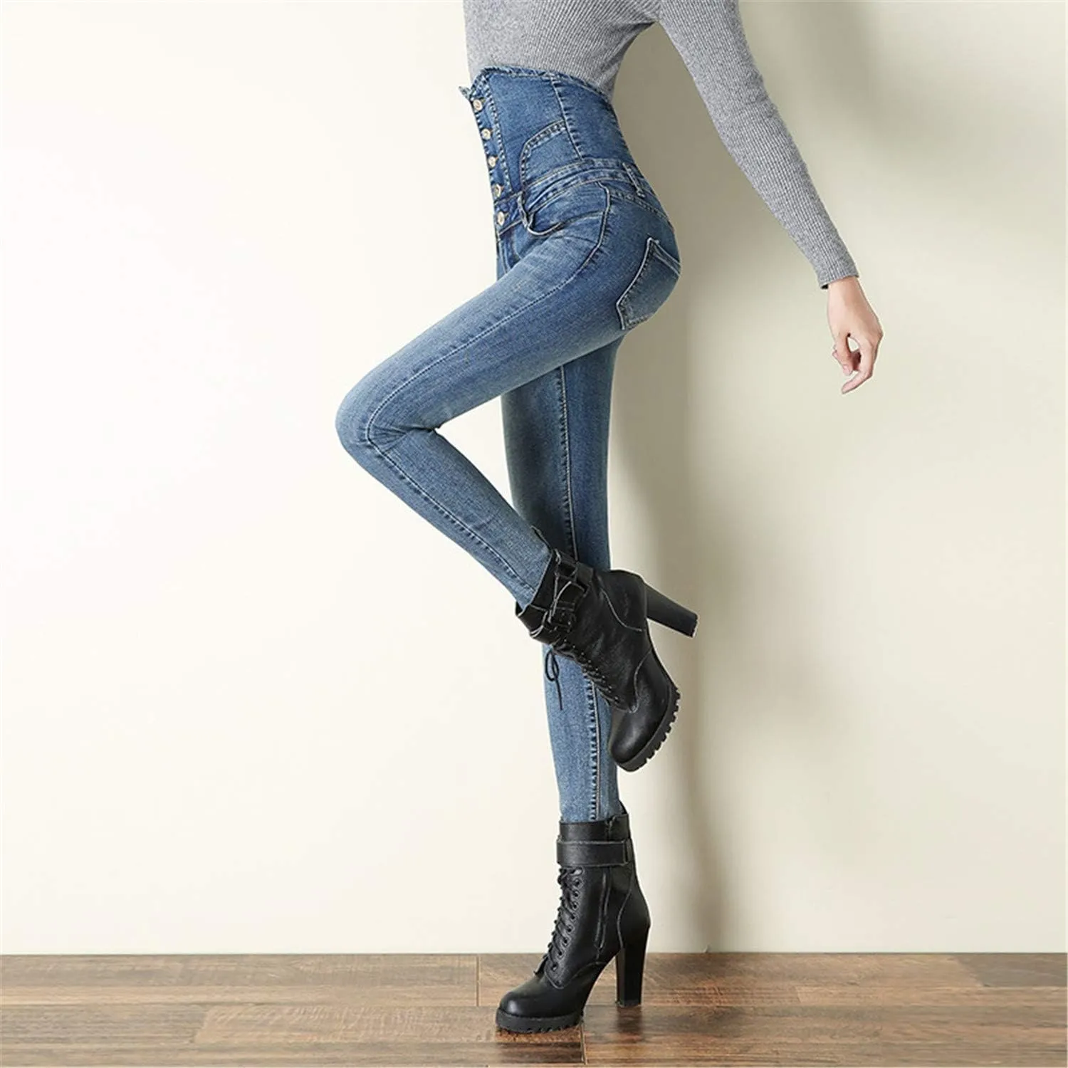 Andongnywell Womens Skinny Jeans Super High Waisted Stretch Slim Denim Butt Lift Pencil Pants with Pockets