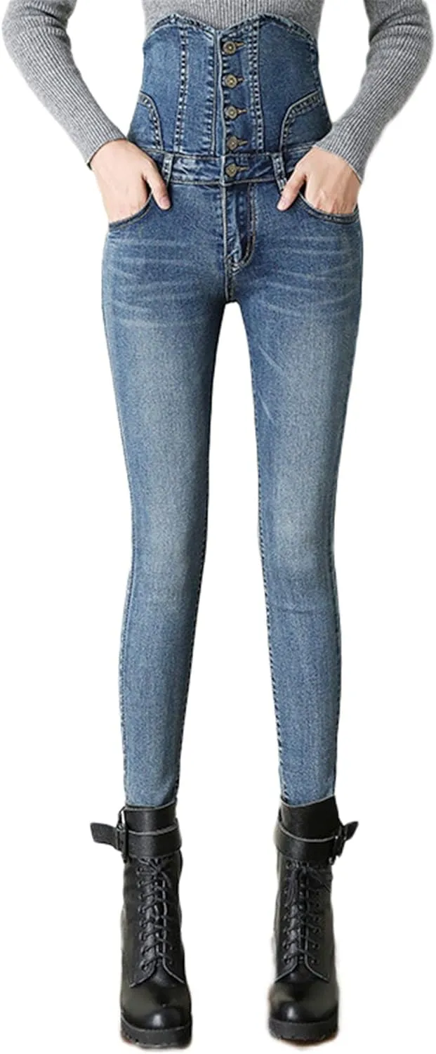 Andongnywell Womens Skinny Jeans Super High Waisted Stretch Slim Denim Butt Lift Pencil Pants with Pockets