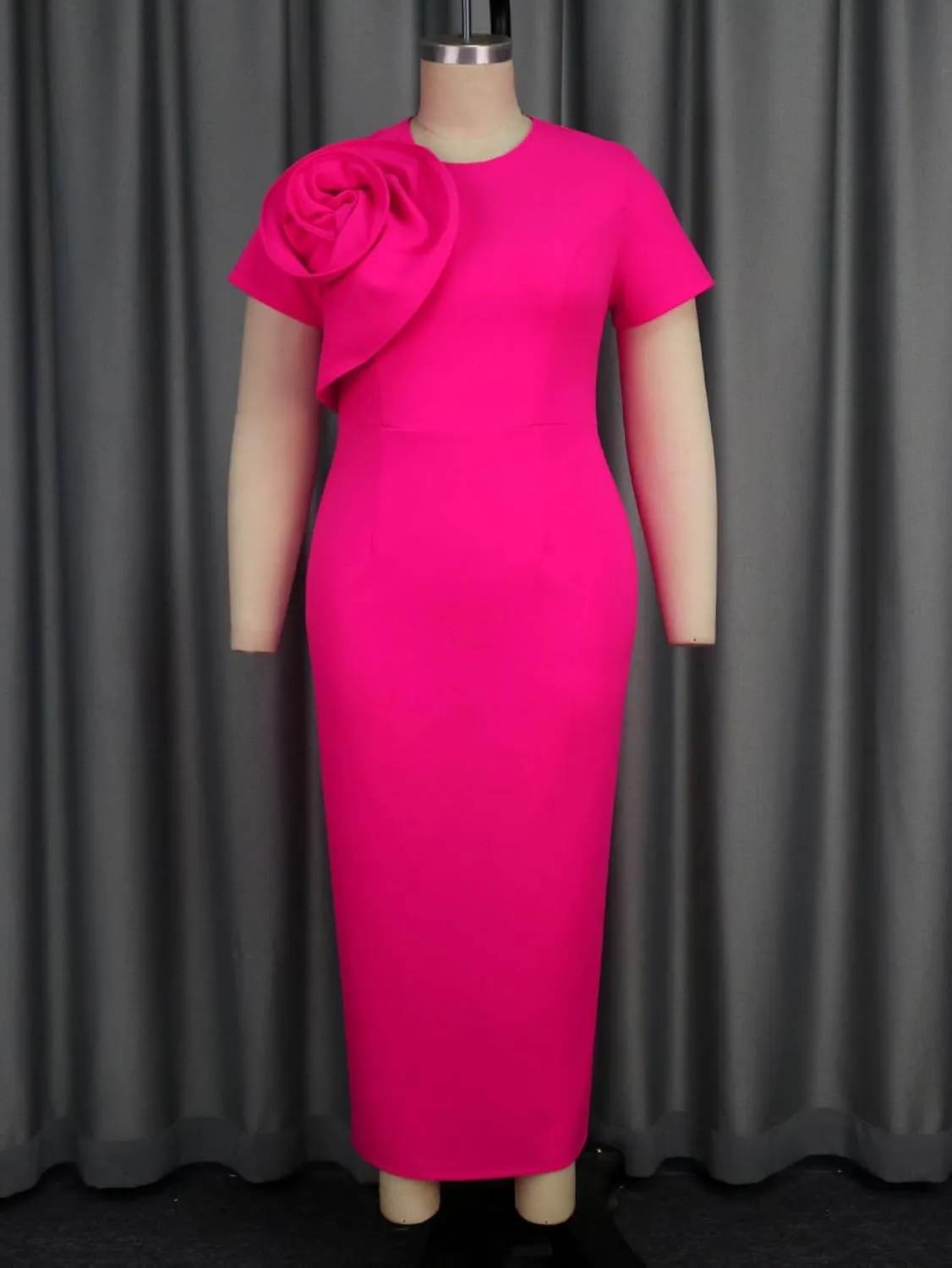 AOMEI Women's Elegant Long Sheath Bodycon Dress Crew Neck 3D Flower Short Sleeve Slim Evening Party Gowns