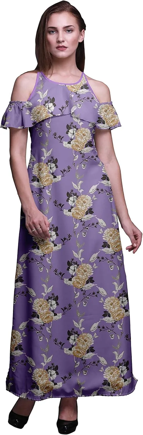 Bimba Women Chic Style Summer Tunic Printed Party Cold Shoulder Shift Dress Amethyst