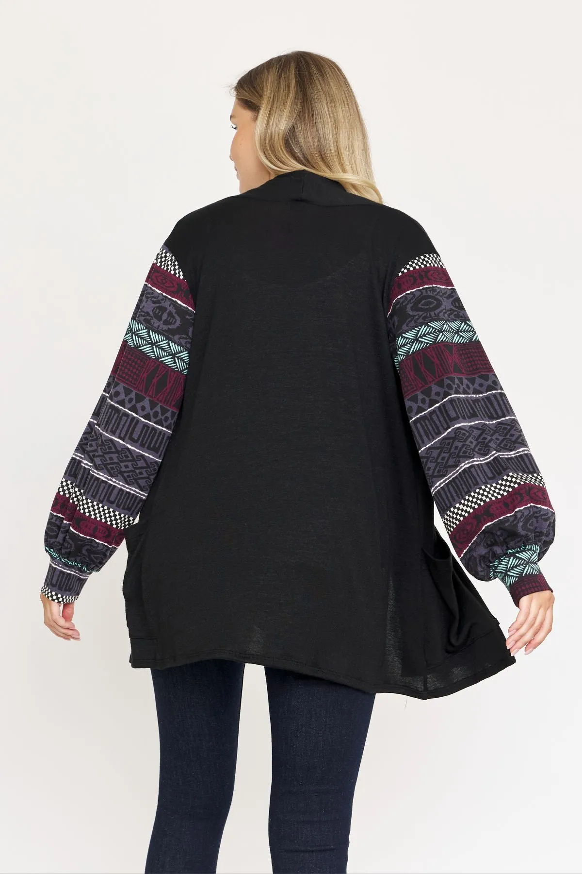 Black Nordic Sleeve Drop Shoulder Open Cardigan
