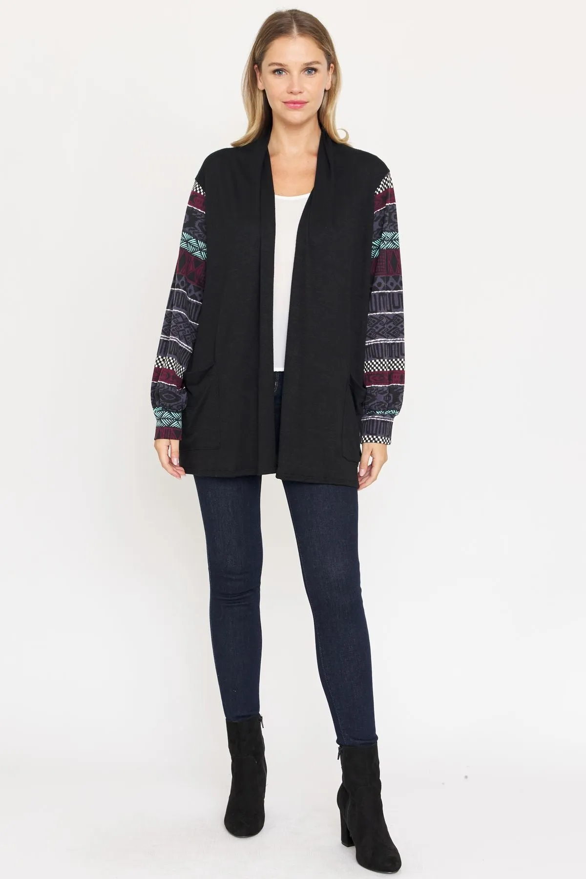 Black Nordic Sleeve Drop Shoulder Open Cardigan