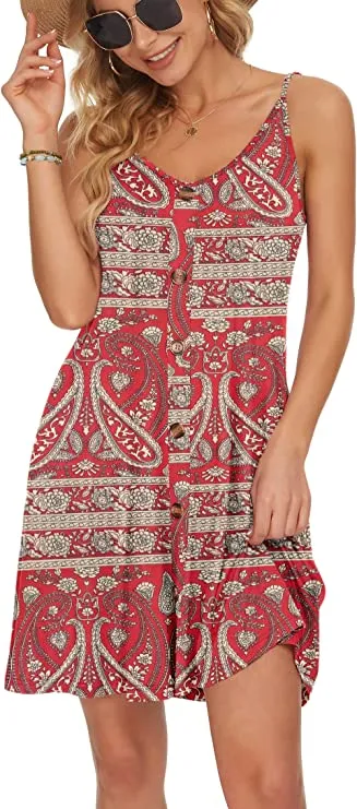 Black Summer Dress Spaghetti Strap Dresses Beach Cover Ups Casual V Neck Mini Sundress with Pockets - WNEEDU