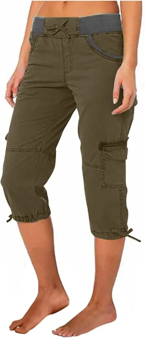 Cargo Pants Women Plus Size Cotton Linen Capri Bermuda Shorts Summer Casual Comfy Knee Length Hiking Pant