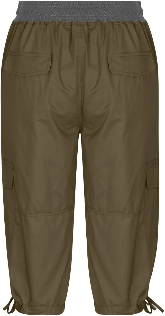 Cargo Pants Women Plus Size Cotton Linen Capri Bermuda Shorts Summer Casual Comfy Knee Length Hiking Pant
