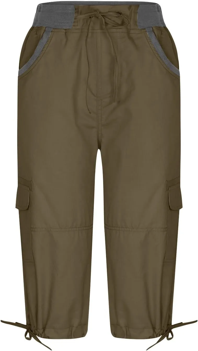 Cargo Pants Women Plus Size Cotton Linen Capri Bermuda Shorts Summer Casual Comfy Knee Length Hiking Pant