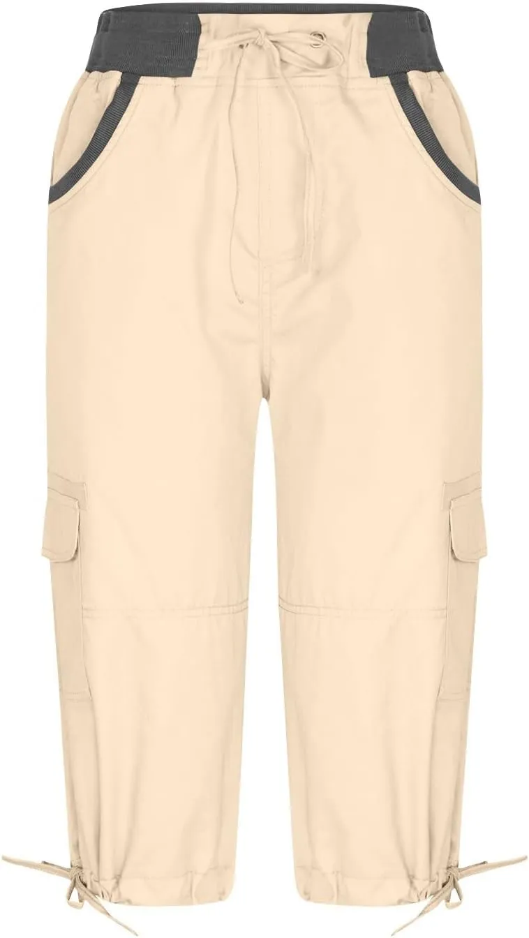 Cargo Pants Women Plus Size Cotton Linen Capri Bermuda Shorts Summer Casual Comfy Knee Length Hiking Pant