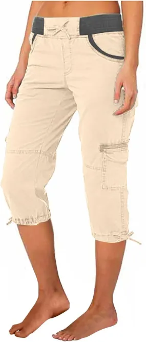 Cargo Pants Women Plus Size Cotton Linen Capri Bermuda Shorts Summer Casual Comfy Knee Length Hiking Pant