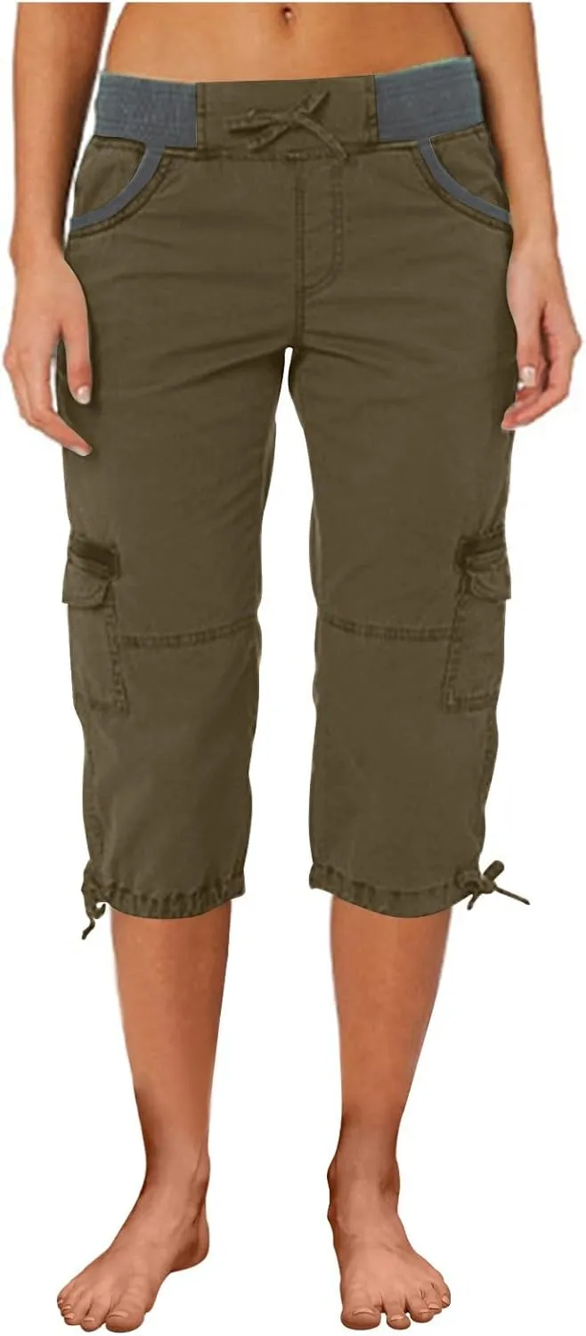 Cargo Pants Women Plus Size Cotton Linen Capri Bermuda Shorts Summer Casual Comfy Knee Length Hiking Pant