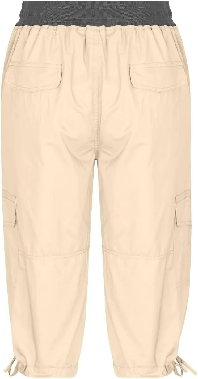 Cargo Pants Women Plus Size Cotton Linen Capri Bermuda Shorts Summer Casual Comfy Knee Length Hiking Pant