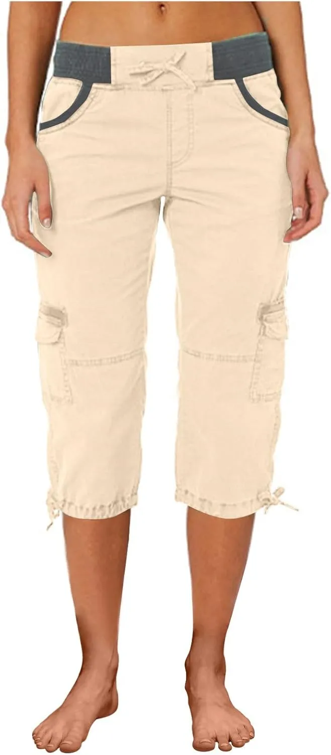Cargo Pants Women Plus Size Cotton Linen Capri Bermuda Shorts Summer Casual Comfy Knee Length Hiking Pant