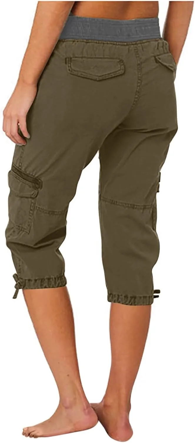 Cargo Pants Women Plus Size Cotton Linen Capri Bermuda Shorts Summer Casual Comfy Knee Length Hiking Pant