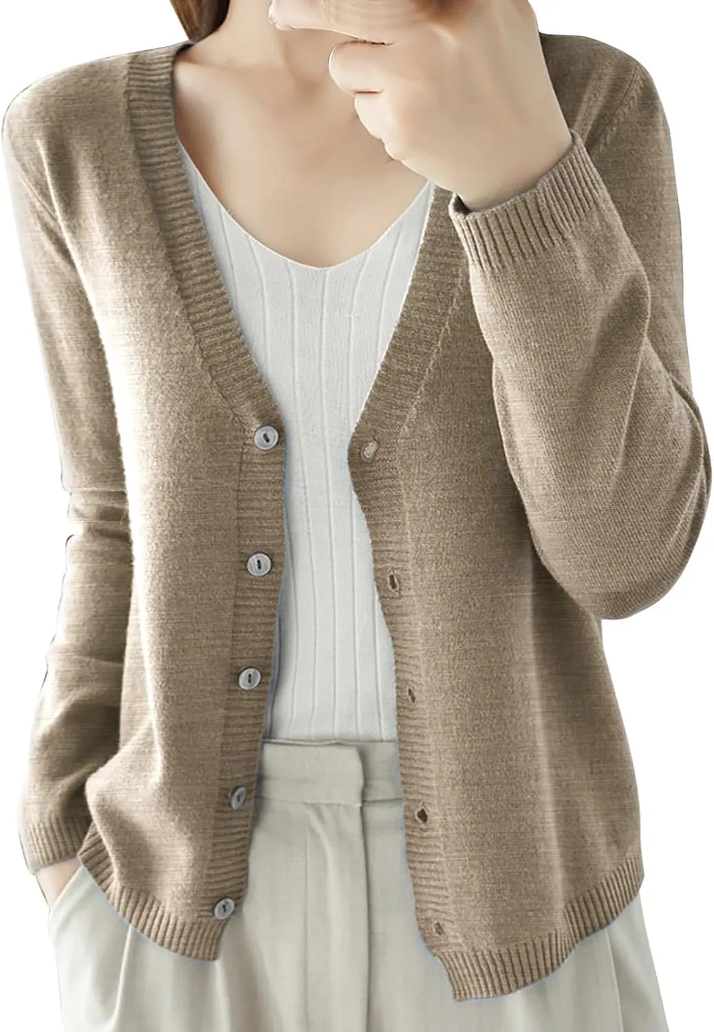 Cropped Cardigan Sweaters for Women 2024 Lightweight Knit Cardigan Long Sleeve V Neck Button Down Fall Outerwear