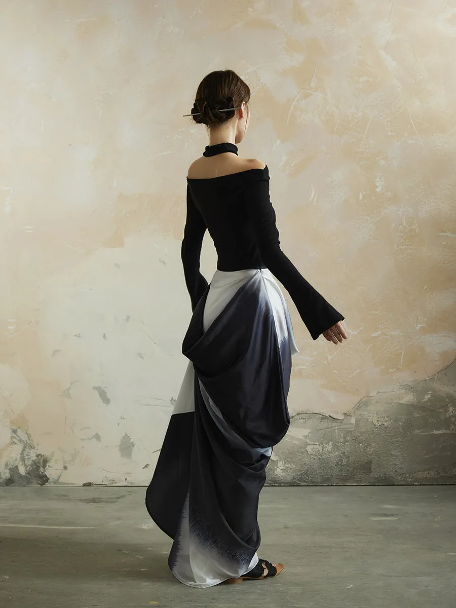 Drape Gradation Elegant High-End Chic Long-Skirt