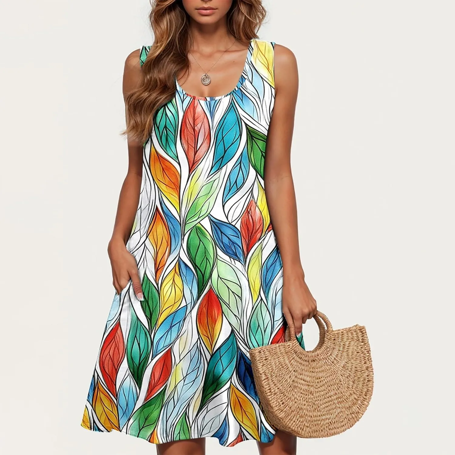 Floral Dresses for Women Summer Sleeveless Beach Dresses Casual Boho Flowy Party Dress Swing A-Line Sundress