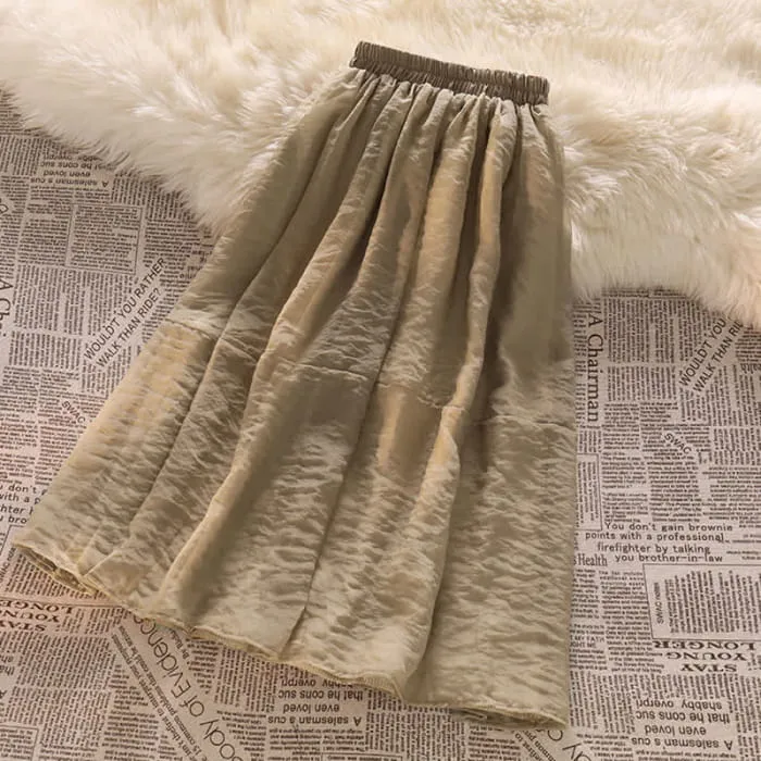 Floral Embroidery Lapel Pocket T-Shirt Long Skirt