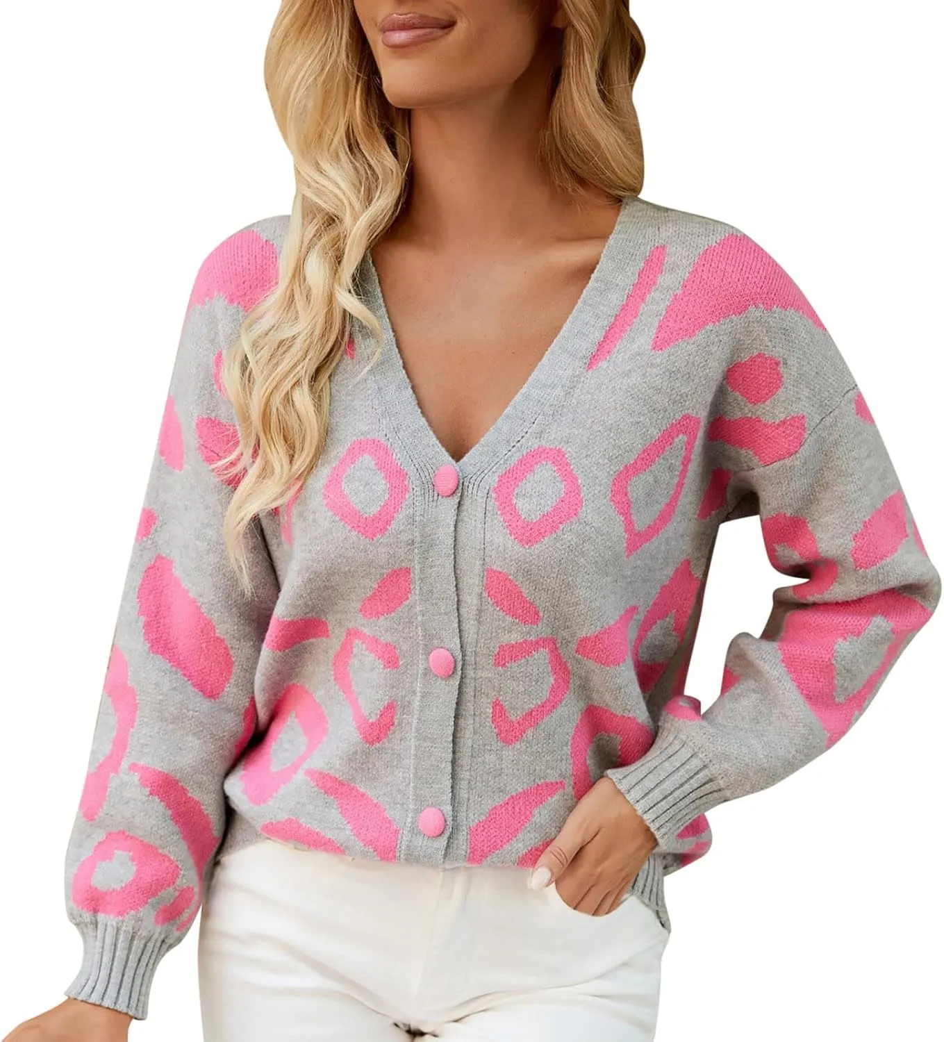 iLH Women's Casual V Neck Cardigan Single Breasted Long Sleeve Cardigan Sweater Light Weight Cardigan Sweaters for Women