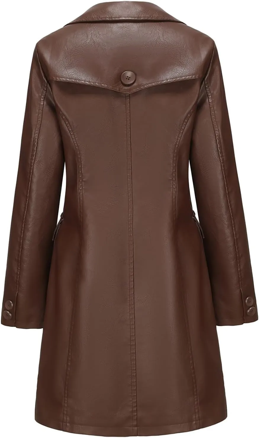 Leather Jacket for Women 2024 Winter Long Trench Coat Dressy Casual Button Down Lapel Collar Overcoats Outwear