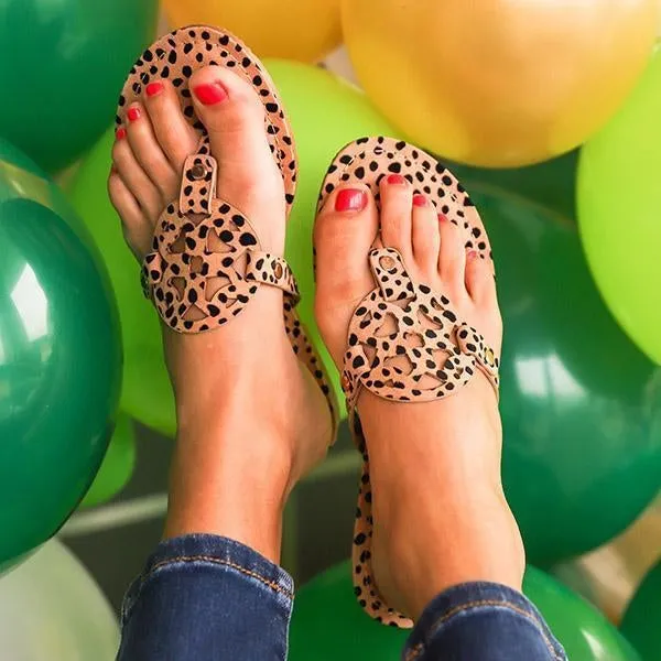 Leopard Printed Hollow Out Beach Slippers