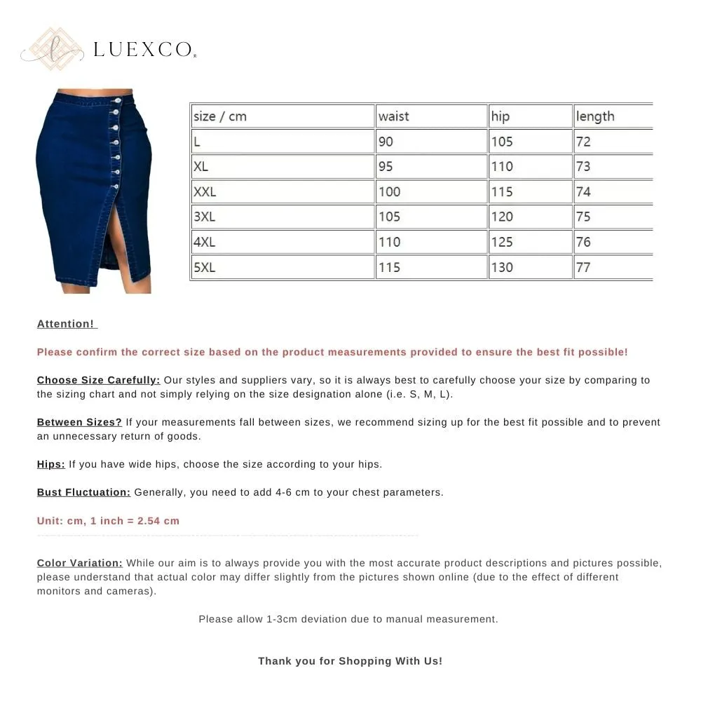 Luexco Mid-Length Denim Skirt Offset Hem