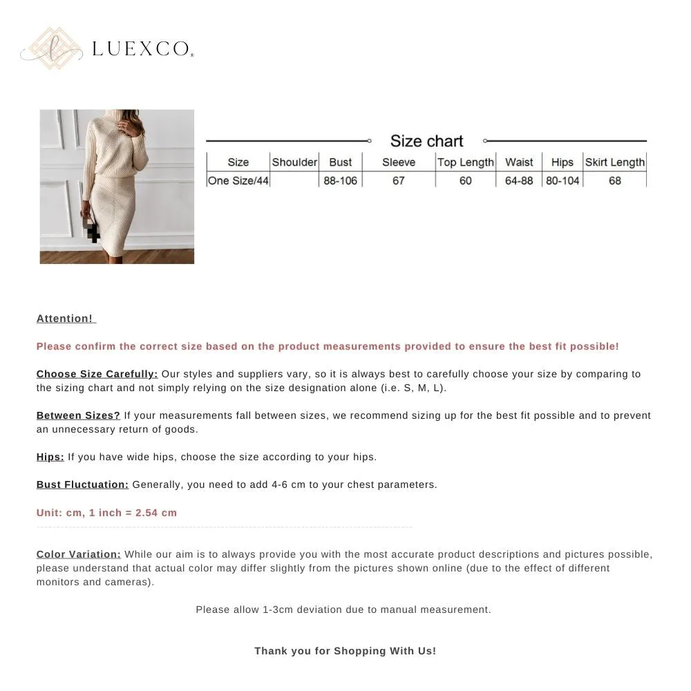 Luexco Pullover Turtleneck Sweater   Slim Skirt Two-Piece Set