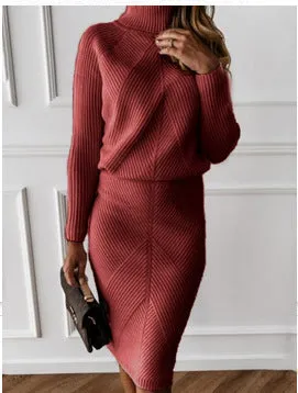 Luexco Pullover Turtleneck Sweater   Slim Skirt Two-Piece Set