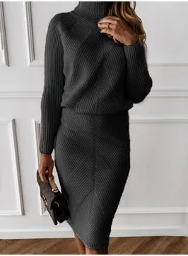 Luexco Pullover Turtleneck Sweater   Slim Skirt Two-Piece Set