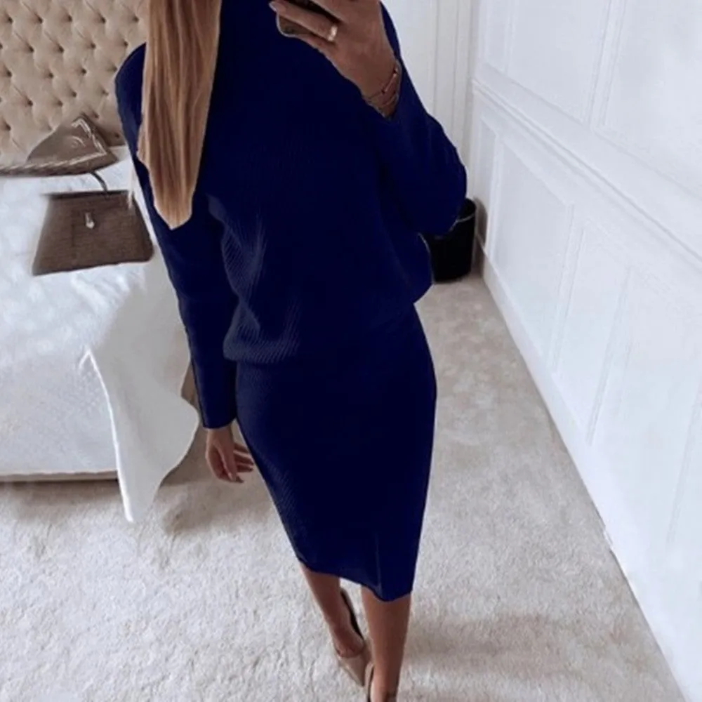 Luexco Pullover Turtleneck Sweater   Slim Skirt Two-Piece Set