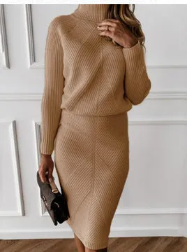 Luexco Pullover Turtleneck Sweater   Slim Skirt Two-Piece Set
