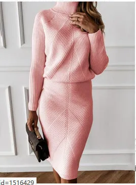 Luexco Pullover Turtleneck Sweater   Slim Skirt Two-Piece Set