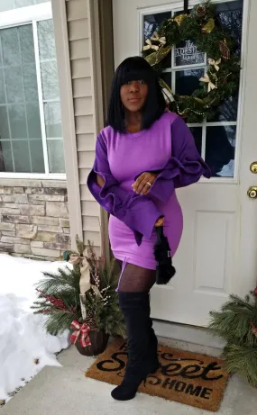Naya Hallow Puff Sleeves Bodycon Dress| Purple