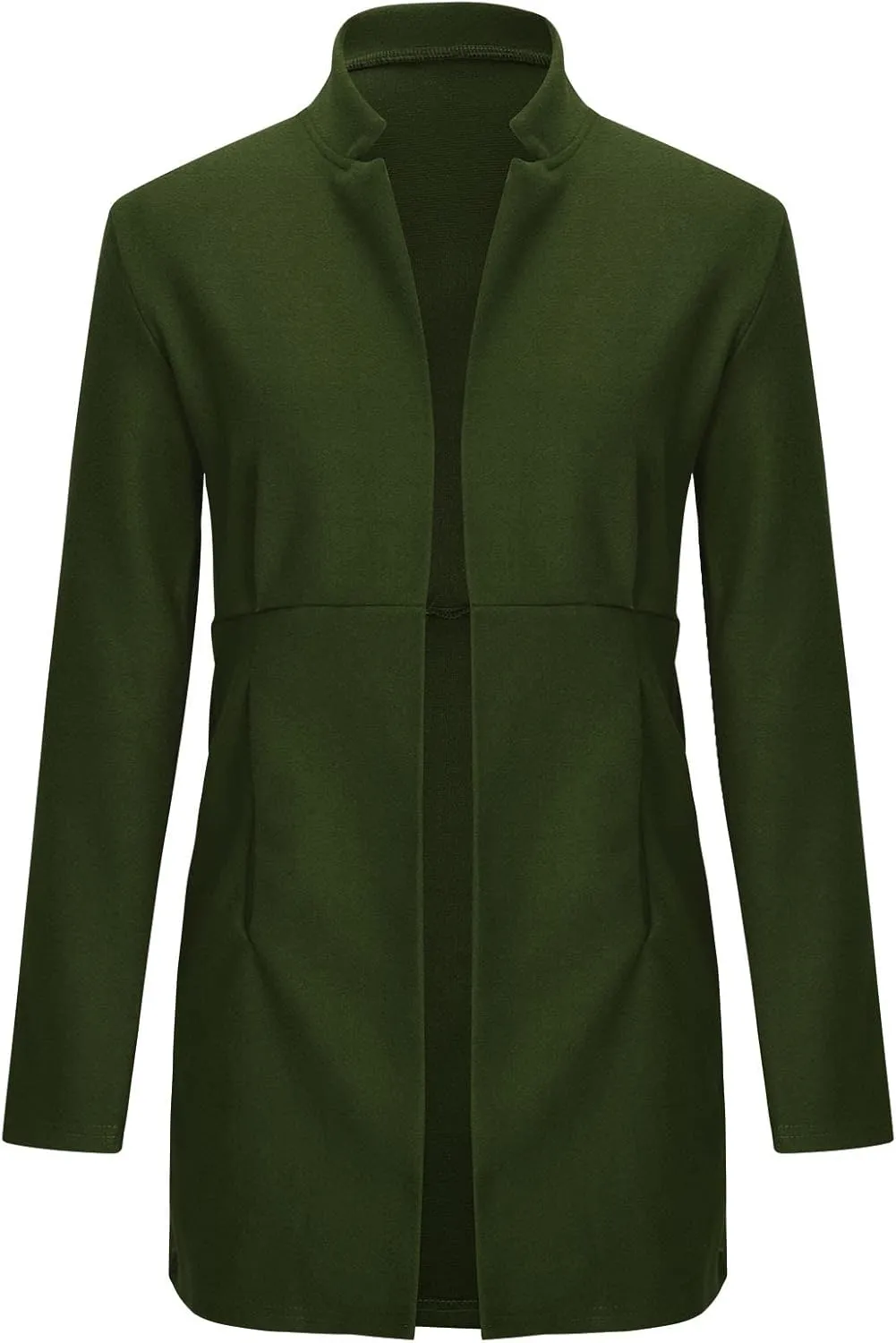 Pea Coats for Women Stand Collar Open Front Trench Coat Casual Winter Warm Mid Long Cardigan Overcoat