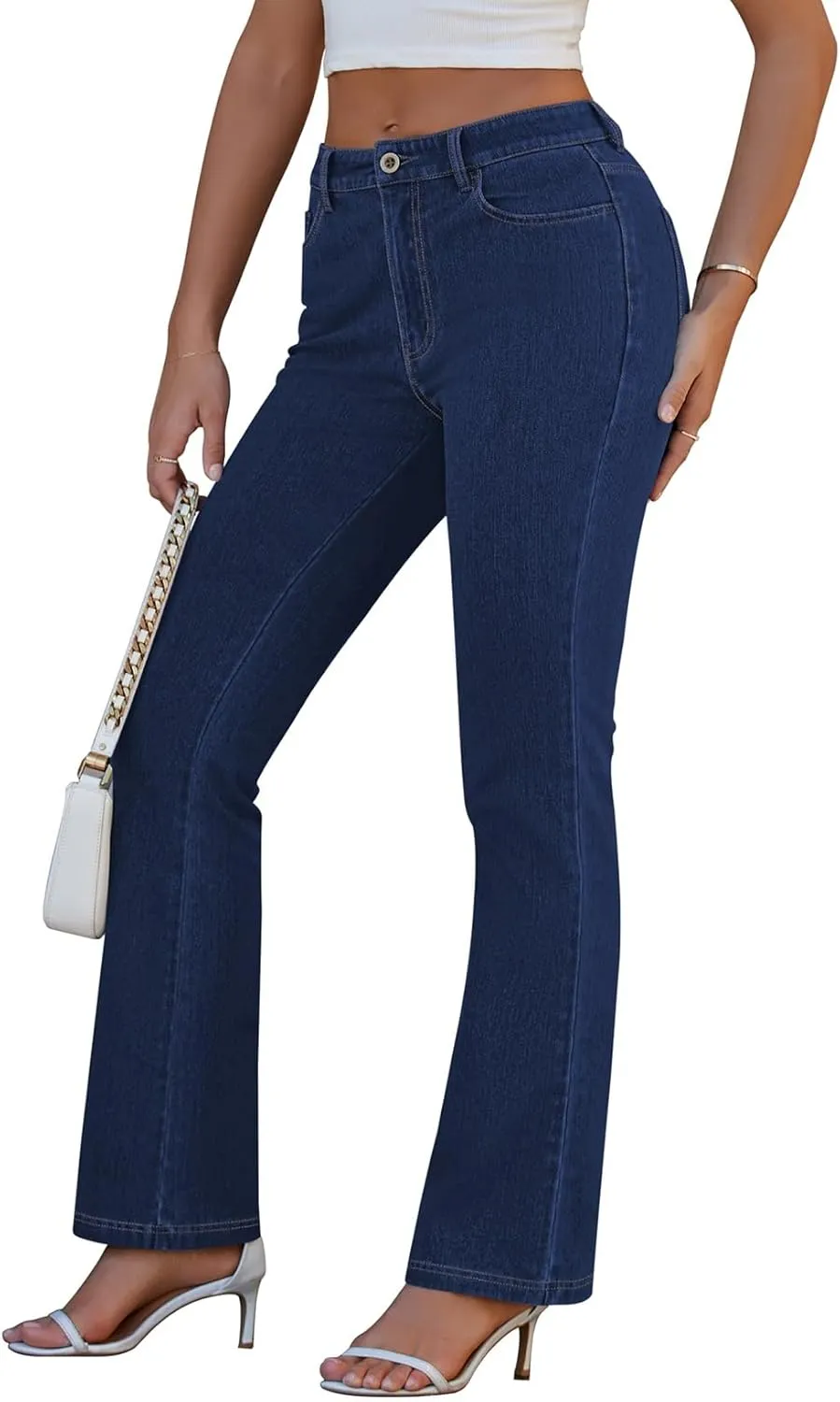 Pink Queen Women Bootcut Stretchy Jeans High Waisted Straight Leg Trouser Pant
