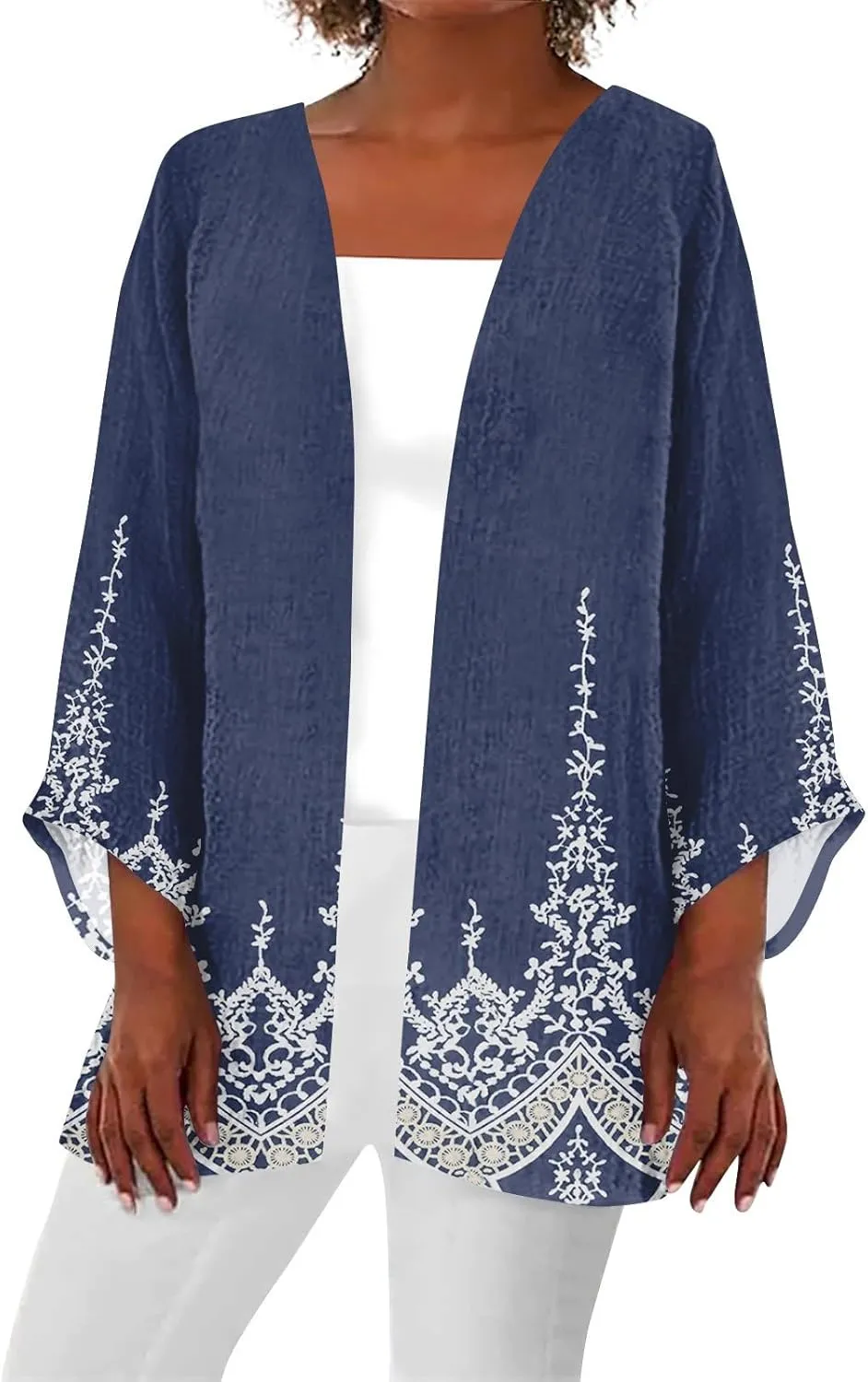 Plus Size Open Cardigan Women Linen Top Half Sleeve Quarter Length Sleeves Shirts Women Light Jackets for Women S-5XL