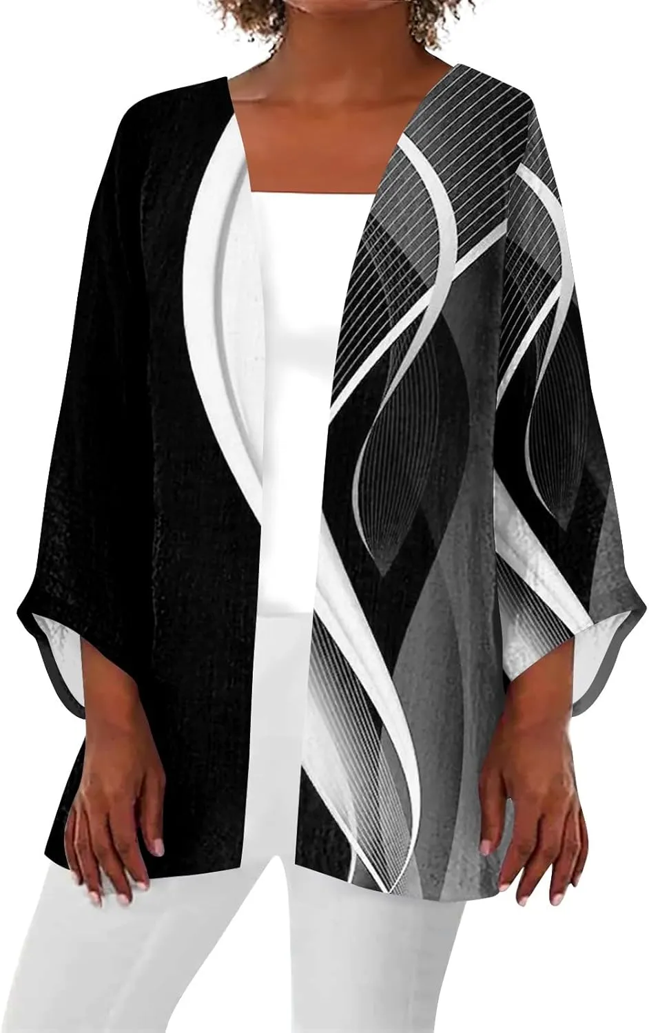 Plus Size Open Cardigan Women Linen Top Half Sleeve Quarter Length Sleeves Shirts Women Light Jackets for Women S-5XL