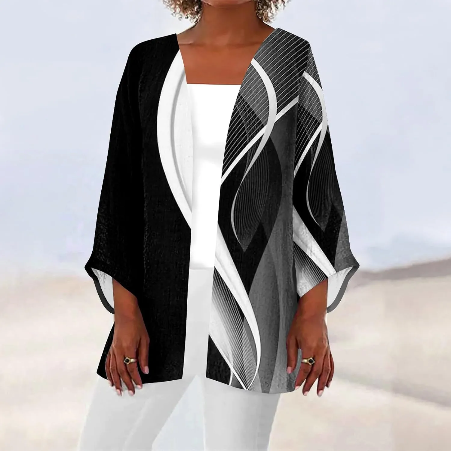 Plus Size Open Cardigan Women Linen Top Half Sleeve Quarter Length Sleeves Shirts Women Light Jackets for Women S-5XL