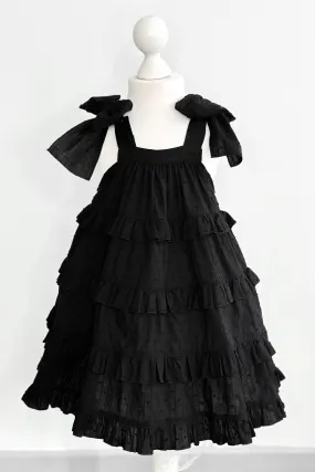 "Willow" Black Plumeti Dot Tiered Dress