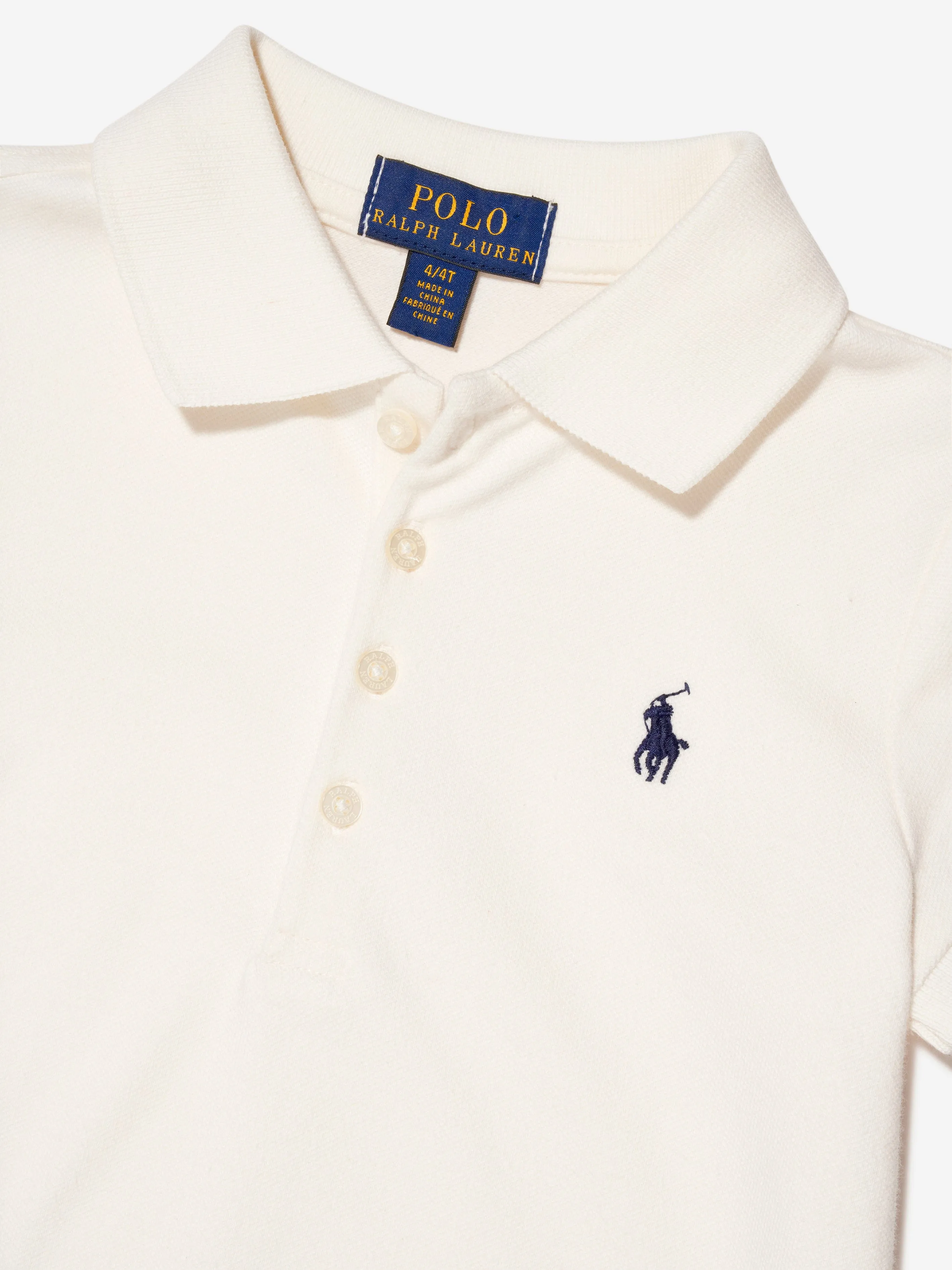 Ralph Lauren Girls Pleated Logo Dress in Ivory