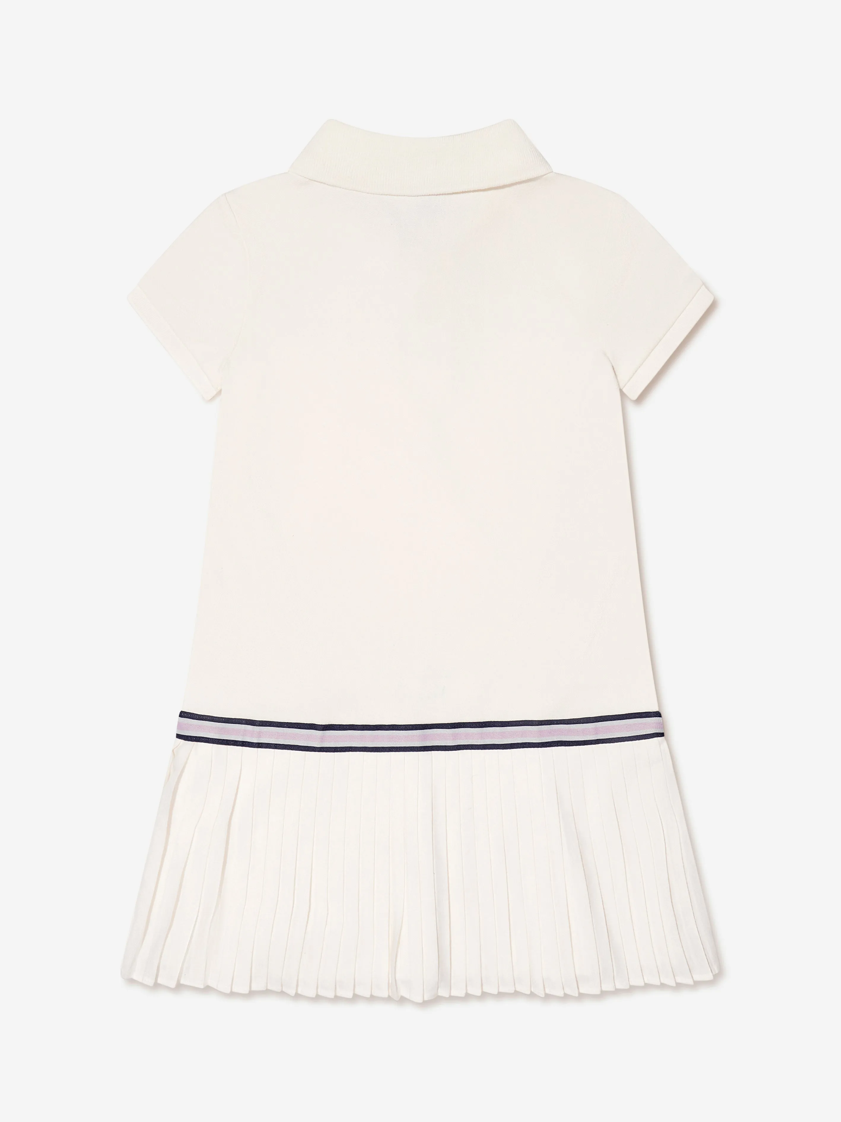 Ralph Lauren Girls Pleated Logo Dress in Ivory