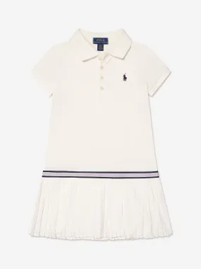 Ralph Lauren Girls Pleated Logo Dress in Ivory