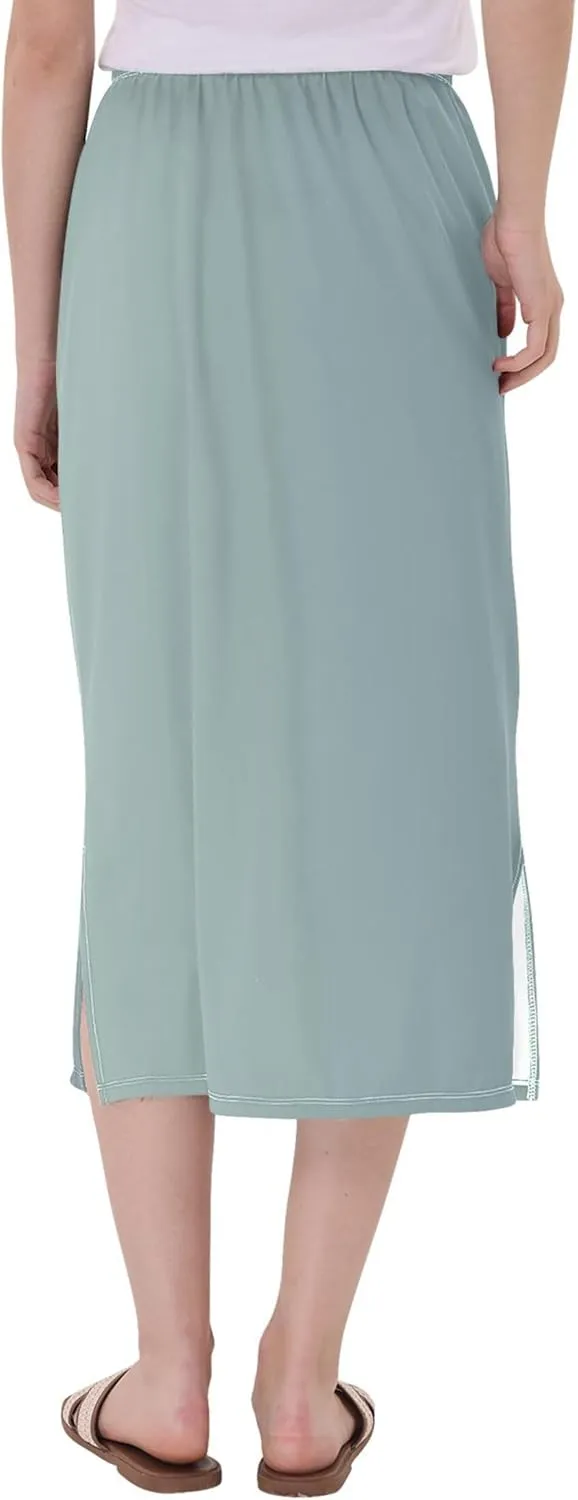 Rosy Brown Long Skirt with Slit Women Floral Mid Calf Skirt Elastic Waist Boho Skirts