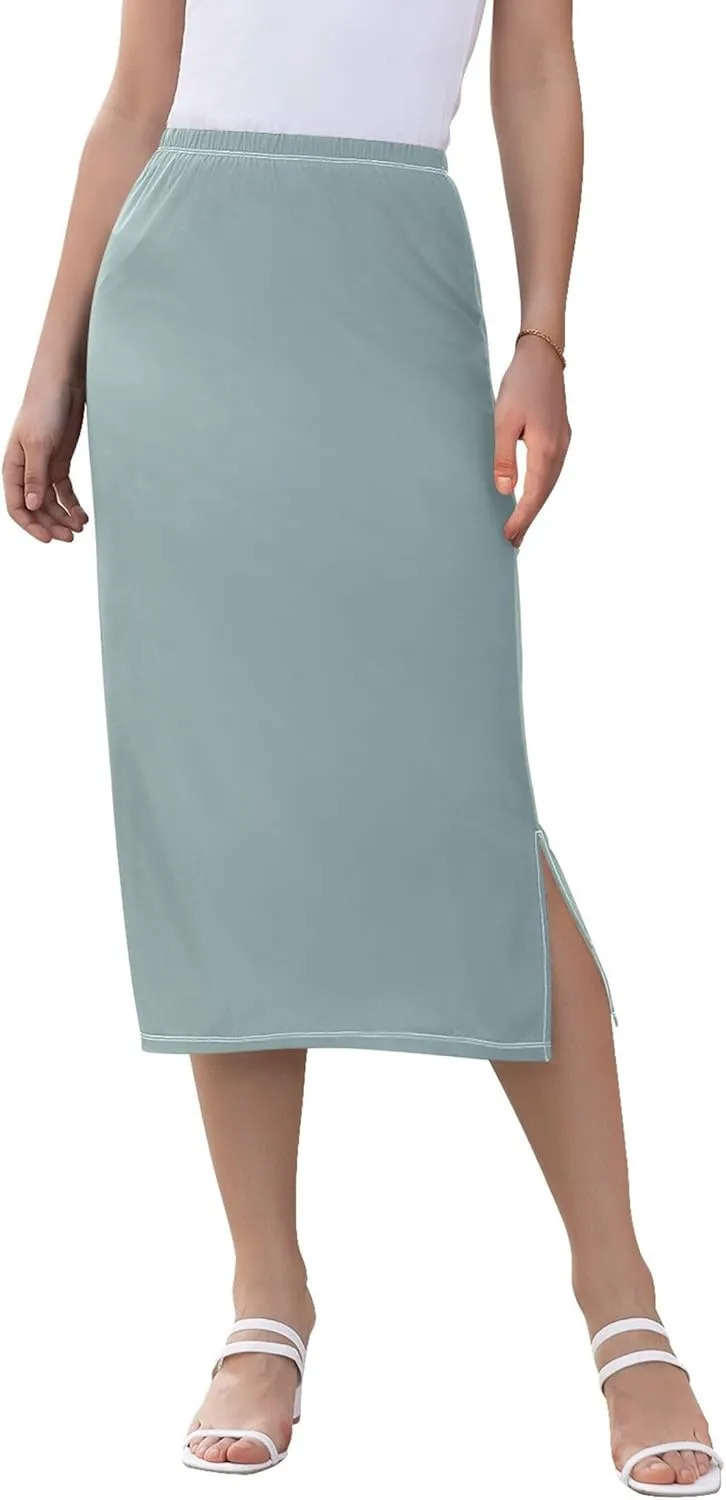 Rosy Brown Long Skirt with Slit Women Floral Mid Calf Skirt Elastic Waist Boho Skirts