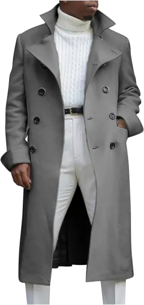 RTRDE Men's Winter Dress Coat Pea Double Breasted Business Casual Trench Coat Long Jacket, M-3XL