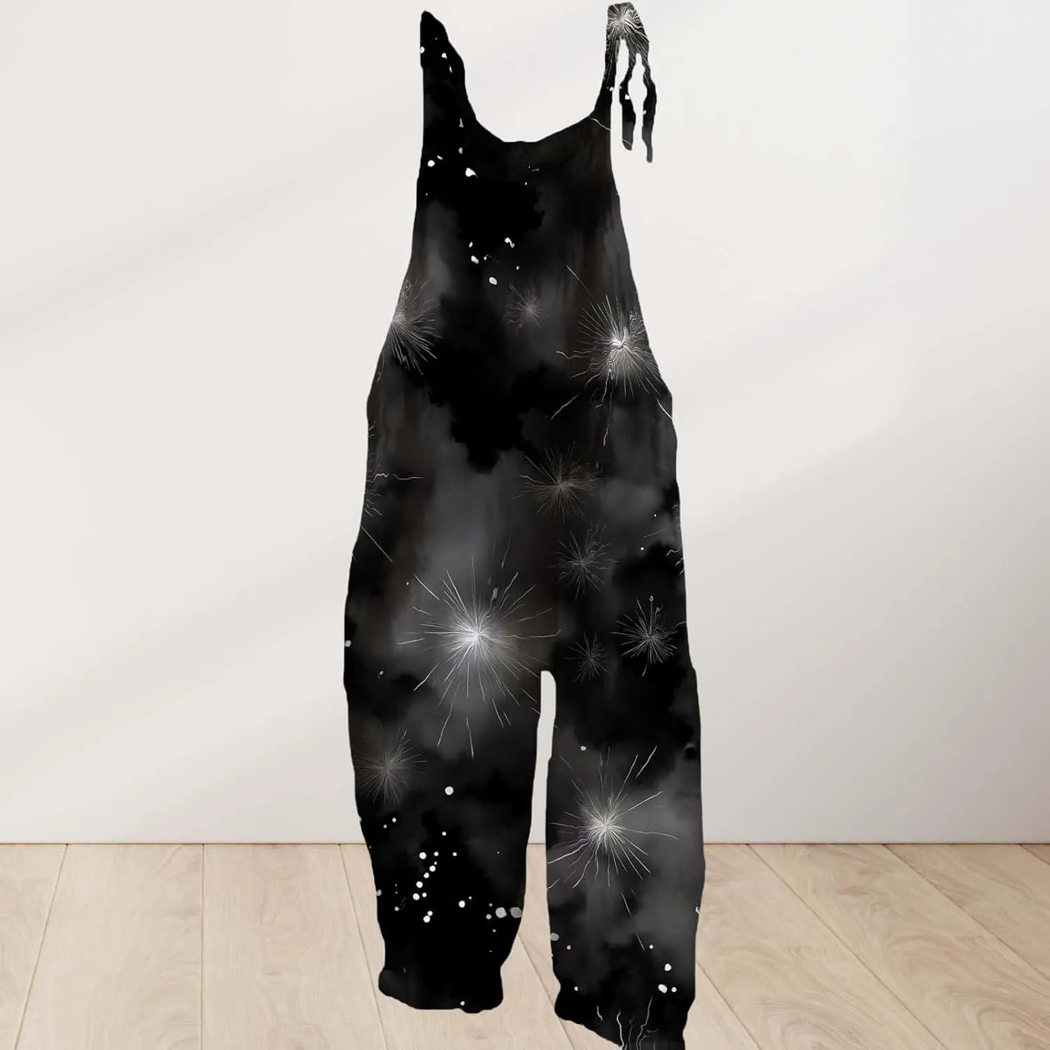Star Printed Jumpsuits For Womens Summer Boho Cotton Linen Wide Leg Overall Halter Baggy Comfy Beach Jumpsuits