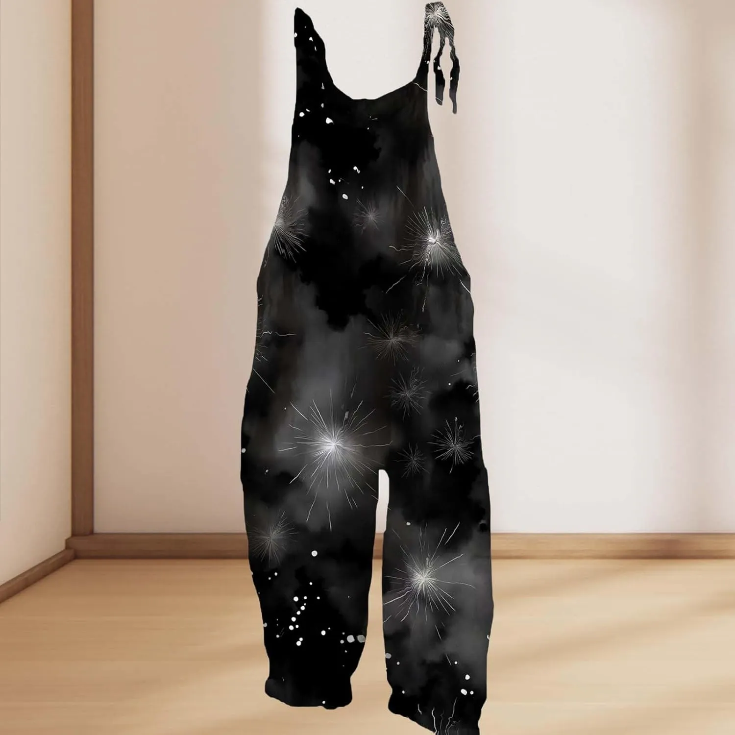 Star Printed Jumpsuits For Womens Summer Boho Cotton Linen Wide Leg Overall Halter Baggy Comfy Beach Jumpsuits