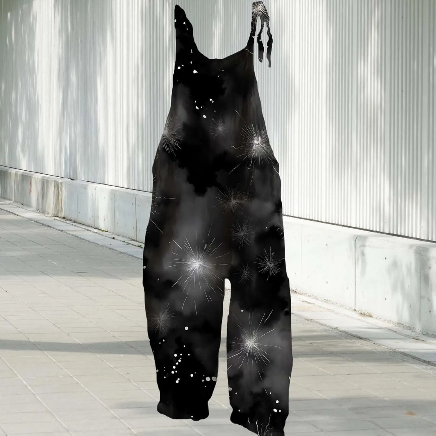 Star Printed Jumpsuits For Womens Summer Boho Cotton Linen Wide Leg Overall Halter Baggy Comfy Beach Jumpsuits