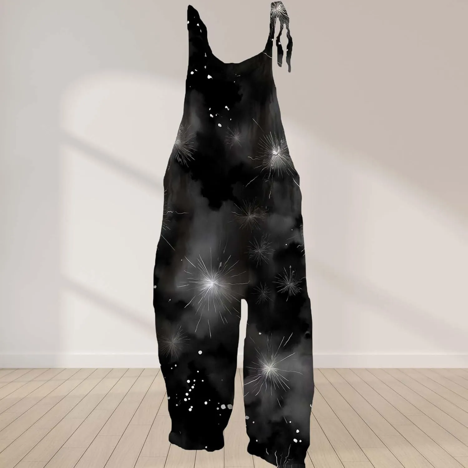 Star Printed Jumpsuits For Womens Summer Boho Cotton Linen Wide Leg Overall Halter Baggy Comfy Beach Jumpsuits