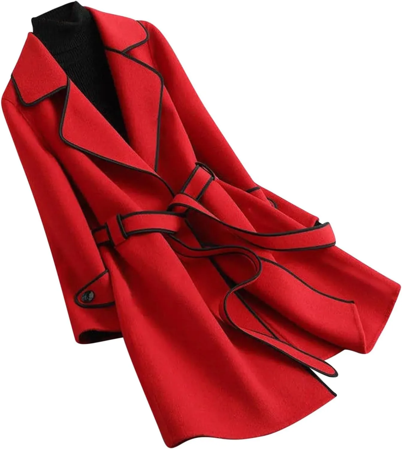 Trench Coat Women Long Double Breasted Pea Coats Casual Notch Lapel Collared Open Front Wool Coats Outwear